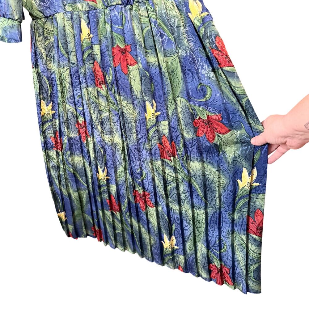 Vintage 1980s Breli originals pleated dress 16 abstract lilies union made USA - Picture 5 of 9